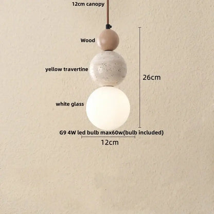 Modern travertine & white glass led gourd pendant light dining room