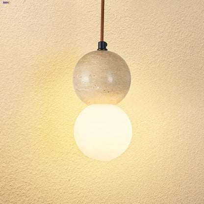 Modern travertine & white glass led gourd pendant light dining room