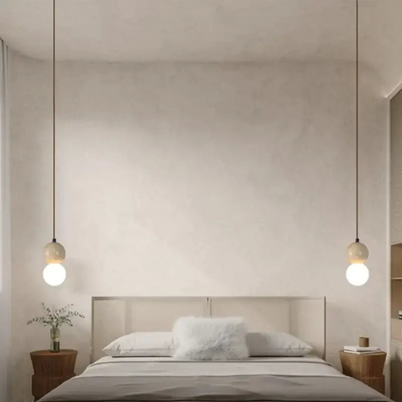Modern travertine & white glass led gourd pendant light dining room