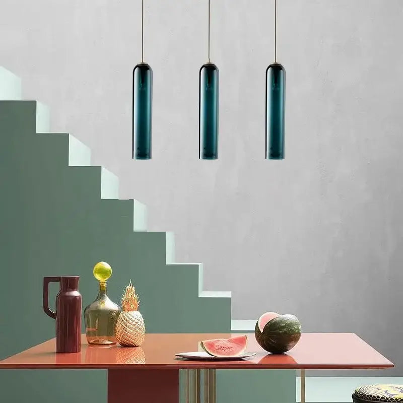 Modern dark teal led green glass pendant light kitchen lighting