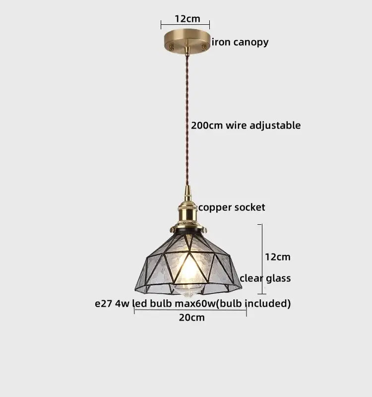 Modern brass and glass led hanging lamp bedroom light