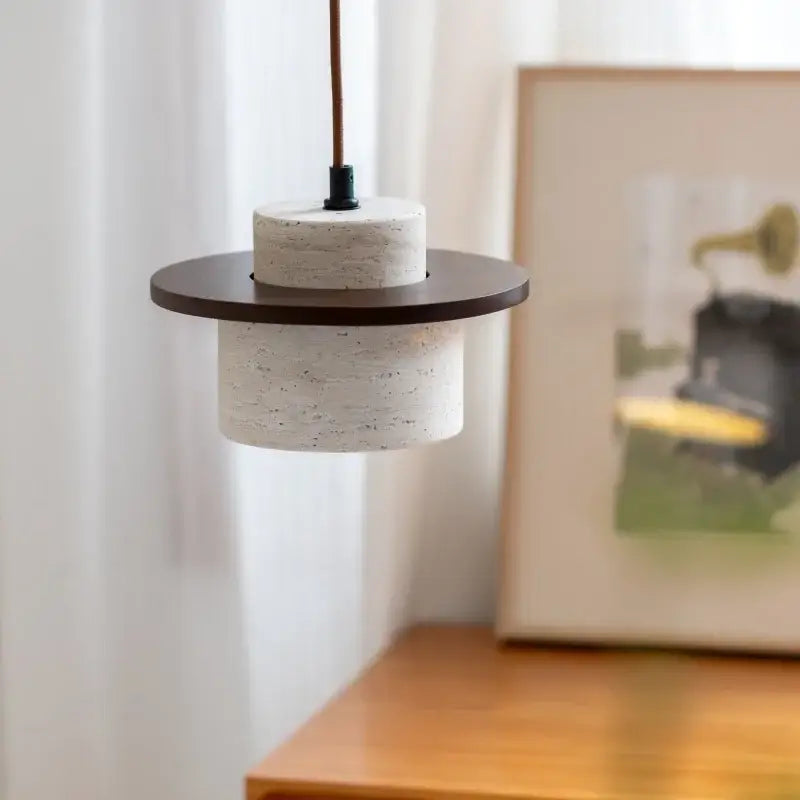 Rustic concrete and wood led hanging lamp dining room pendant