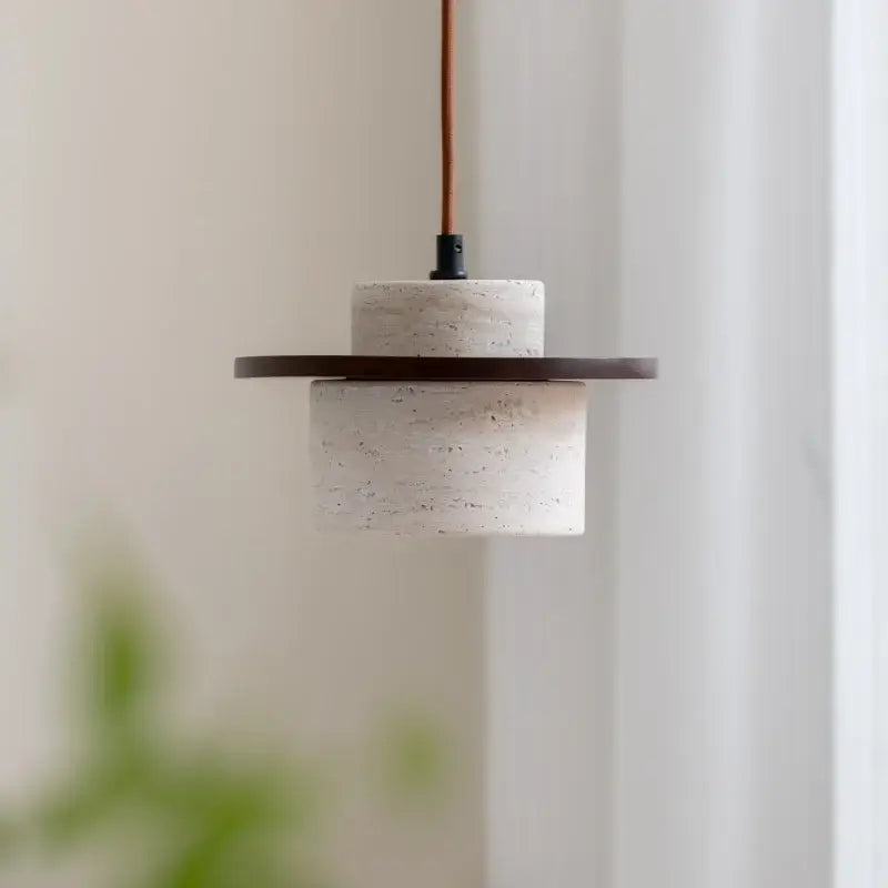 Rustic concrete and wood led hanging lamp dining room pendant