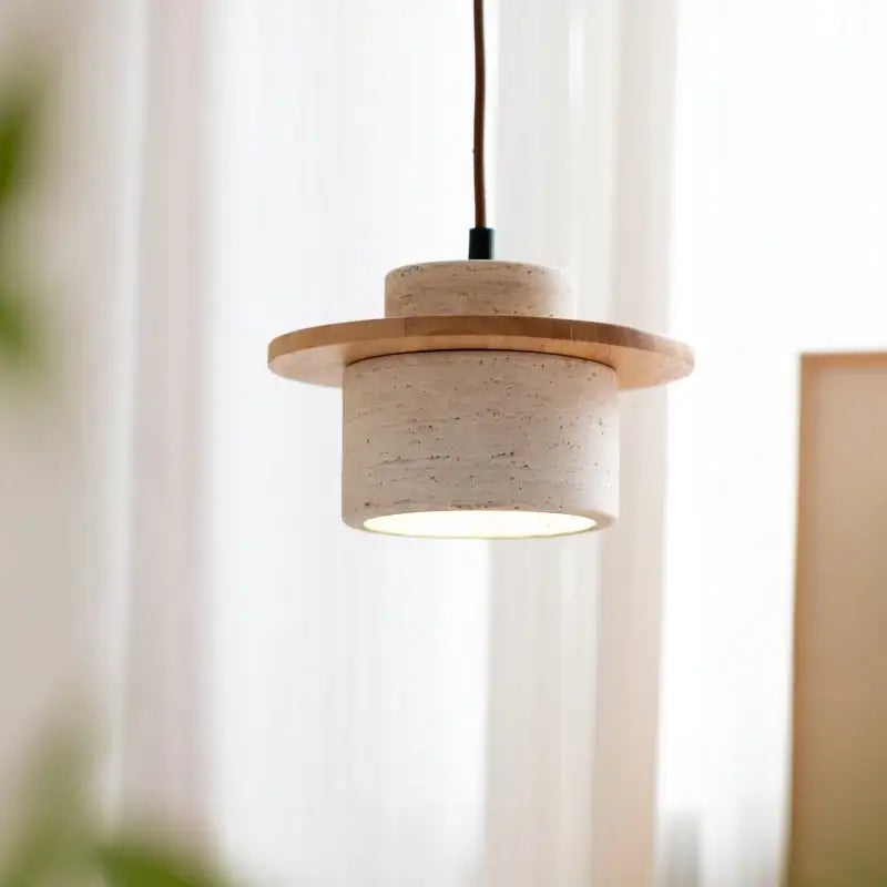 Rustic concrete and wood led hanging lamp dining room pendant
