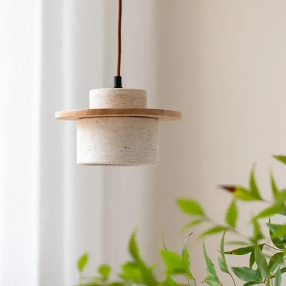 Rustic concrete and wood led hanging lamp dining room pendant