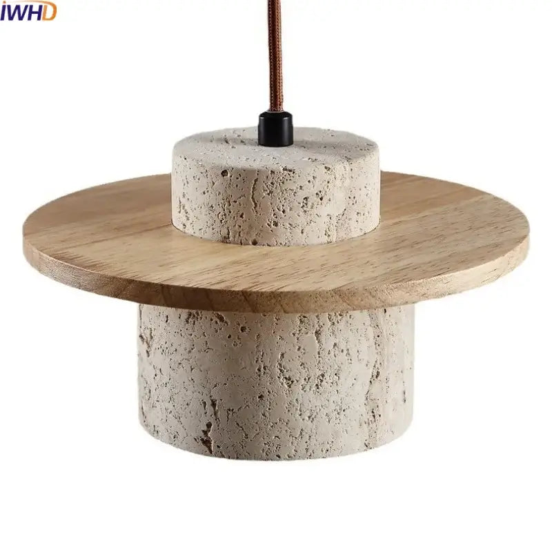 Rustic concrete and wood led hanging lamp dining room pendant