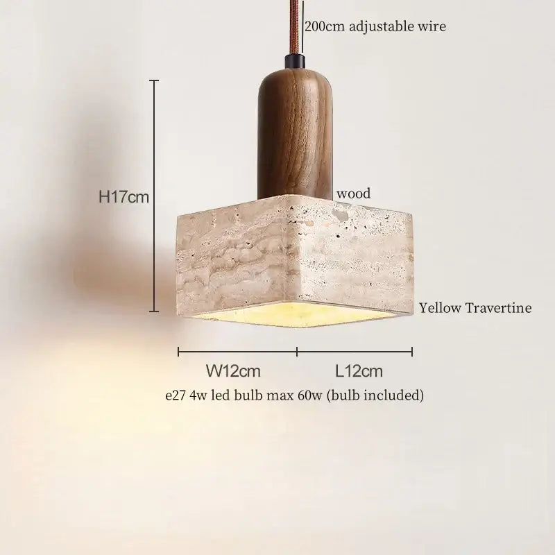 Rustic wood and yellow travertine led hanging lamps for dining room
