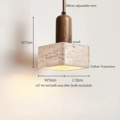 Rustic wood and yellow travertine led hanging lamps for dining room