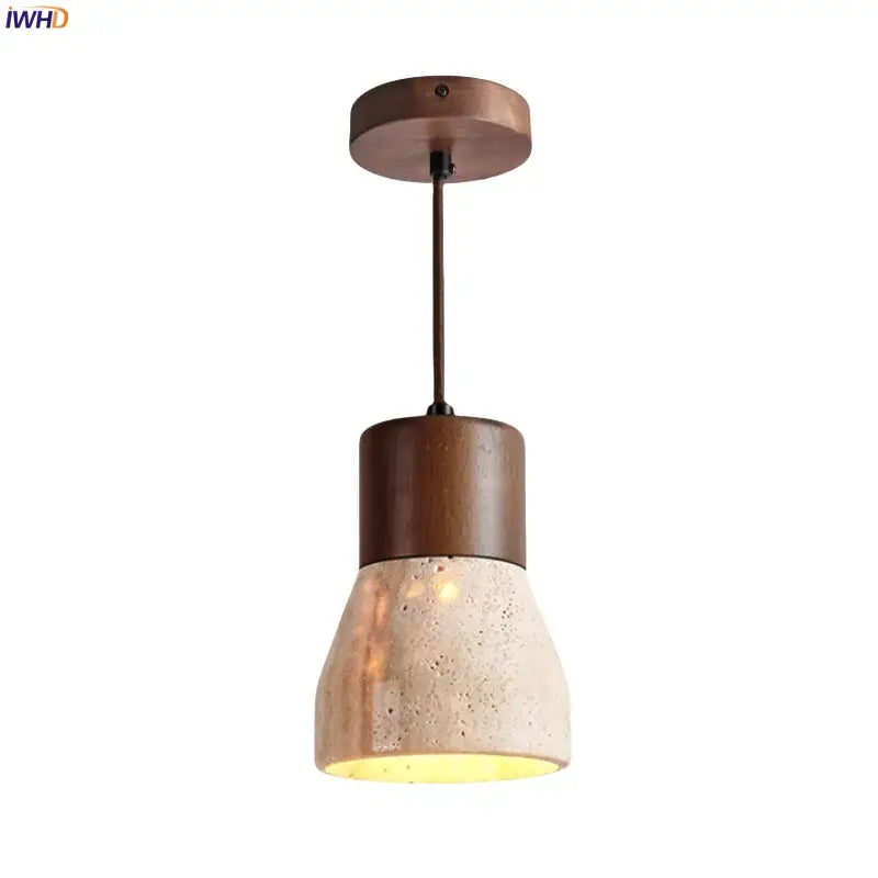 Rustic wood and yellow travertine led hanging lamps for dining room