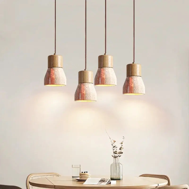 Rustic wood and yellow travertine led hanging lamps for dining room