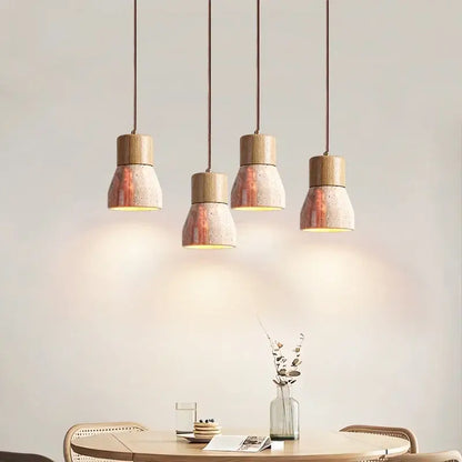 Rustic wood and yellow travertine led hanging lamps for dining room