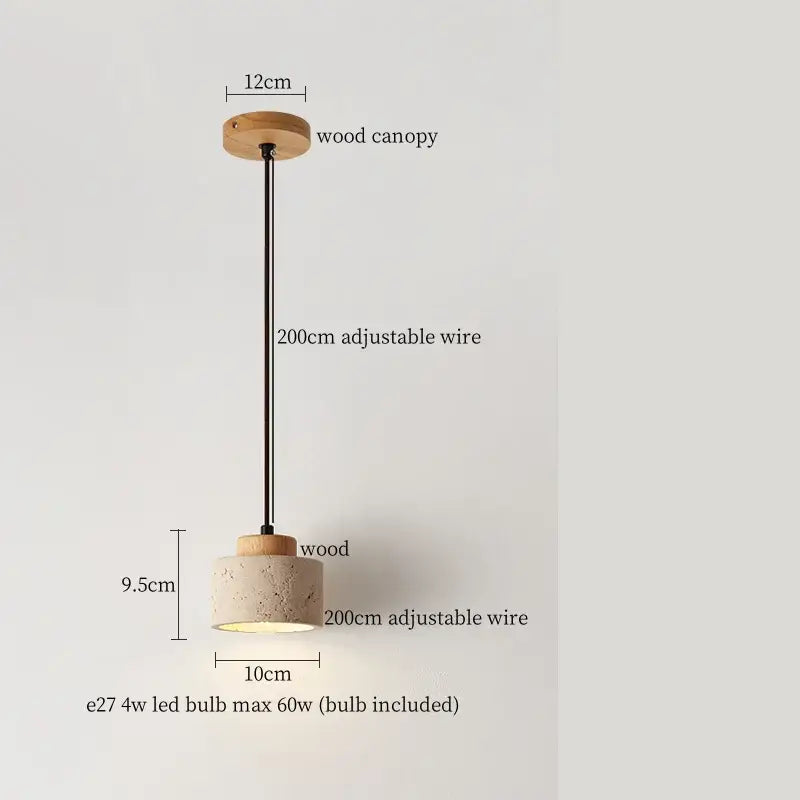 Rustic wood and yellow travertine led hanging lamps for dining room