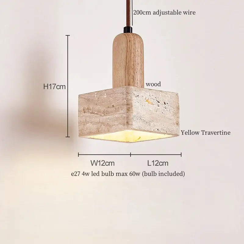 Rustic wood and yellow travertine led hanging lamps for dining room