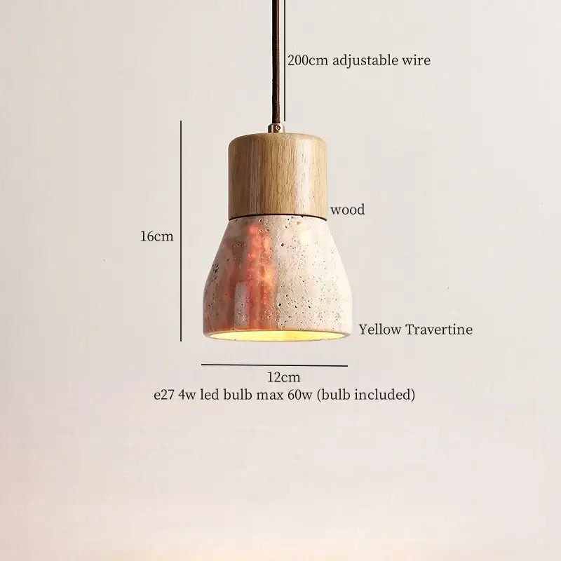 Rustic wood and yellow travertine led hanging lamps for dining room