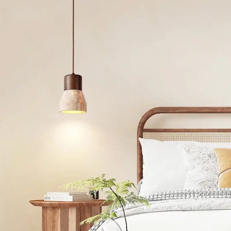 Rustic wood and yellow travertine led hanging lamps for dining room