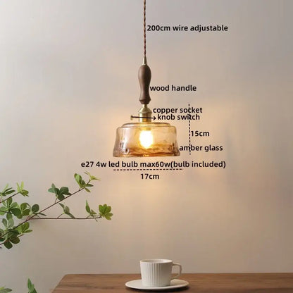 Modern hand blown glass led hanging light bronze bedroom pendant