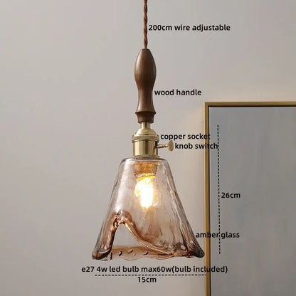 Modern hand blown glass led hanging light bronze bedroom pendant