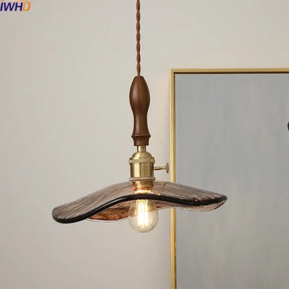 Modern hand blown glass led hanging light bronze bedroom pendant