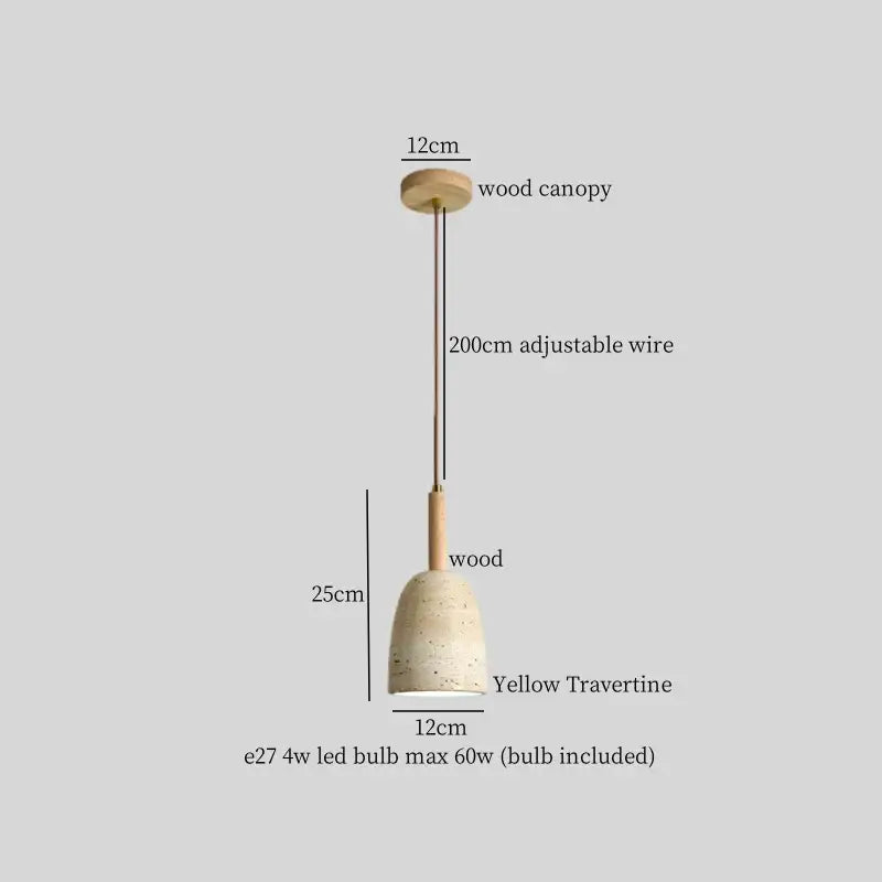 Modern travertine and wood hanging pendant light living room