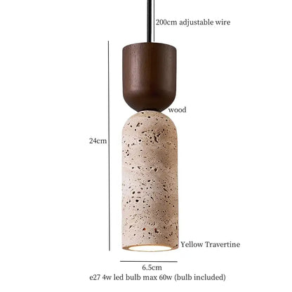Modern travertine and wood hanging pendant light living room