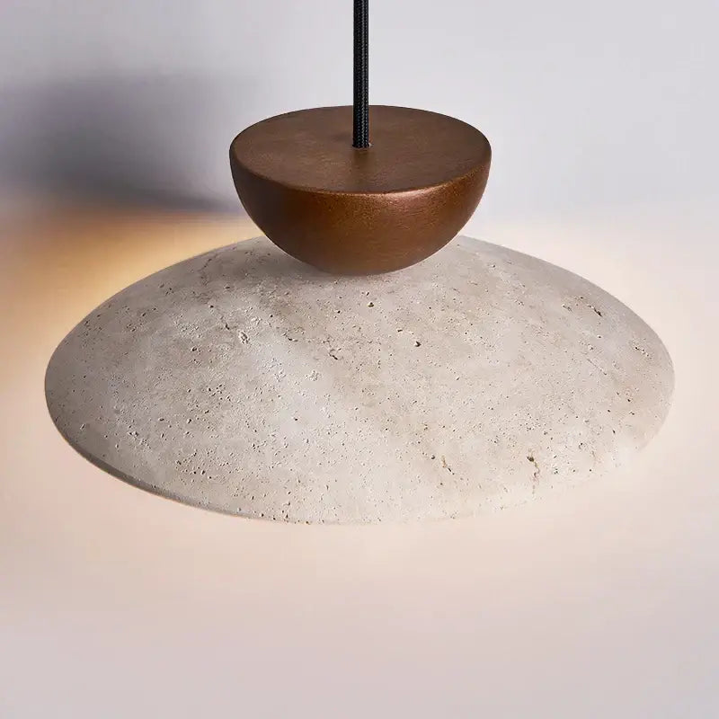 Modern travertine and wood hanging pendant light living room