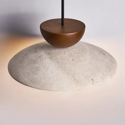 Modern travertine and wood hanging pendant light living room
