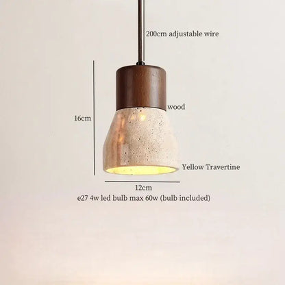 Modern travertine and wood hanging pendant light living room