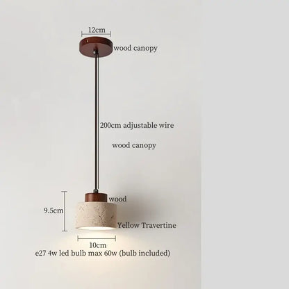 Modern travertine and wood hanging pendant light living room