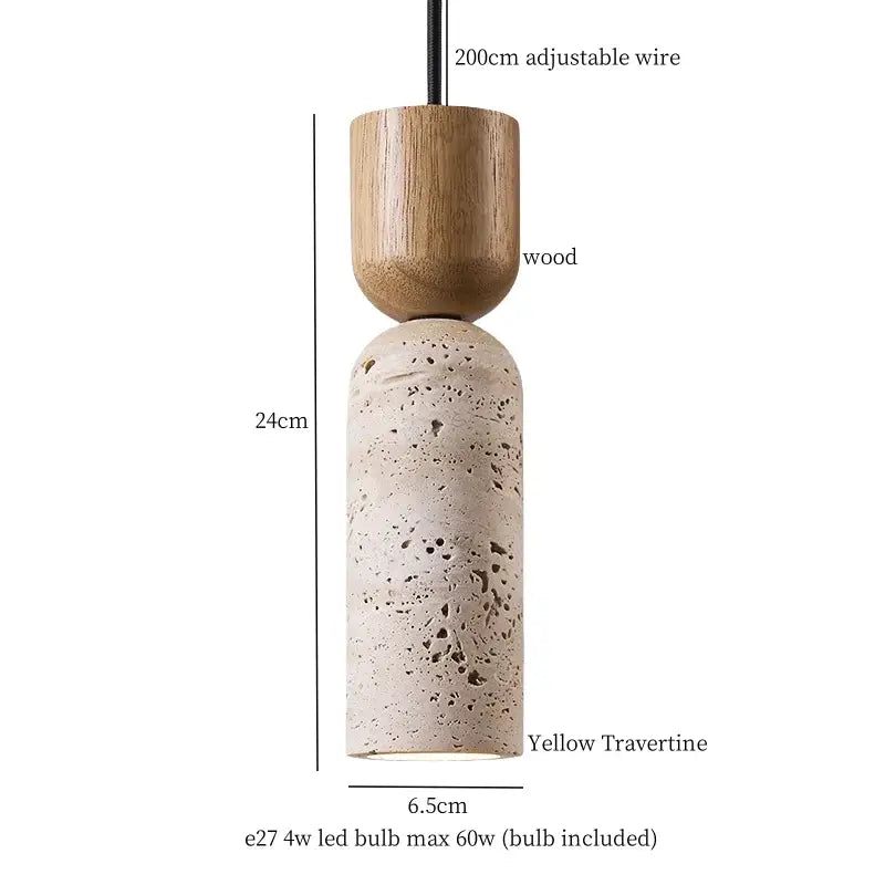 Modern travertine and wood hanging pendant light living room