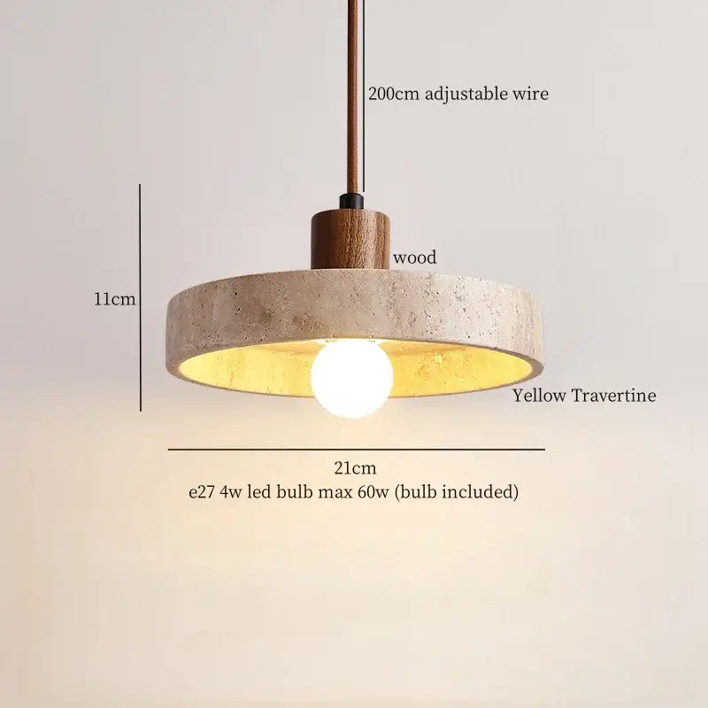 Modern travertine and wood hanging pendant light living room