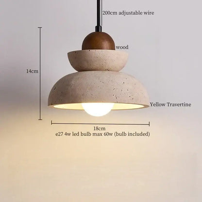 Modern travertine and wood hanging pendant light living room
