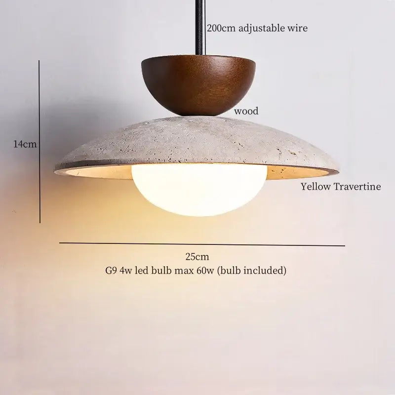 Modern travertine and wood hanging pendant light living room