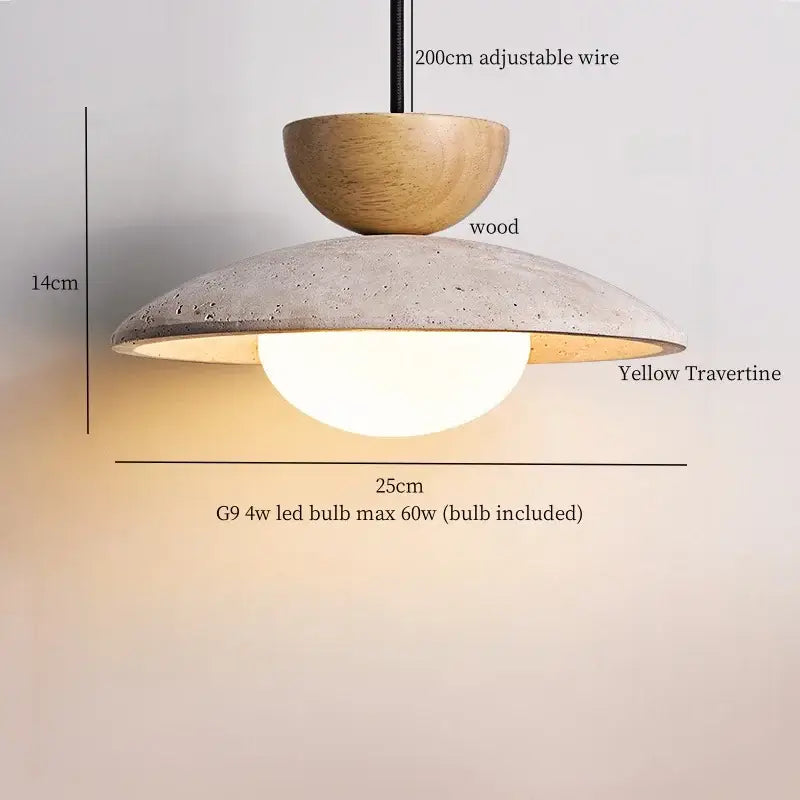 Modern travertine and wood hanging pendant light living room