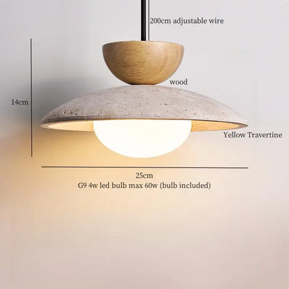 Modern travertine and wood hanging pendant light living room