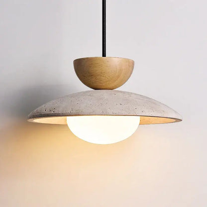Modern travertine and wood hanging pendant light living room