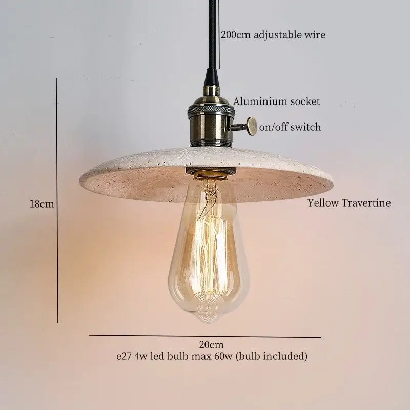 Modern travertine and wood hanging pendant light living room
