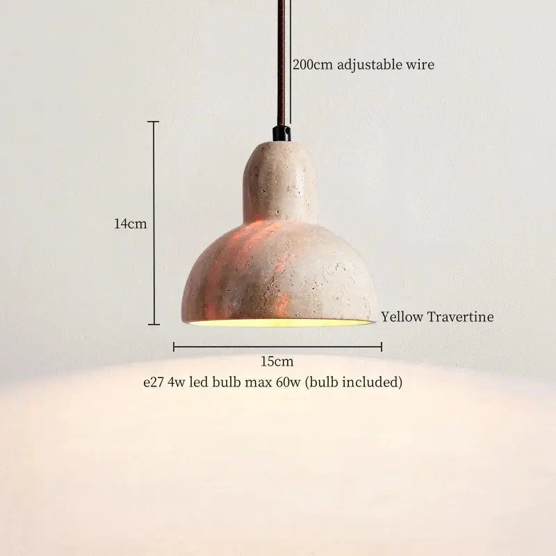 Modern travertine and wood hanging pendant light living room
