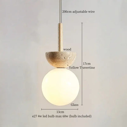 Modern travertine and wood hanging pendant light living room