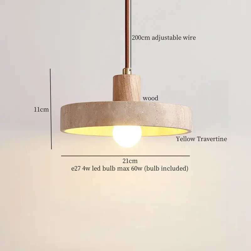 Modern travertine and wood hanging pendant light living room
