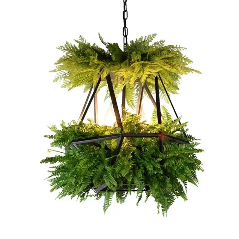 Modern geometric black led hanging plants chandelier living room