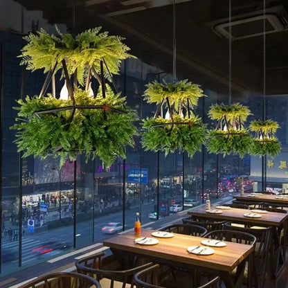 Modern geometric black led hanging plants chandelier living room