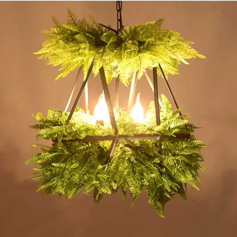 Modern geometric black led hanging plants chandelier living room
