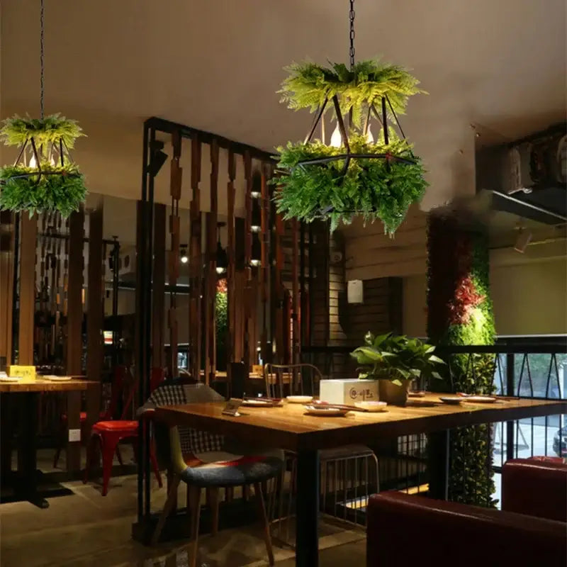 Modern geometric black led hanging plants chandelier living room