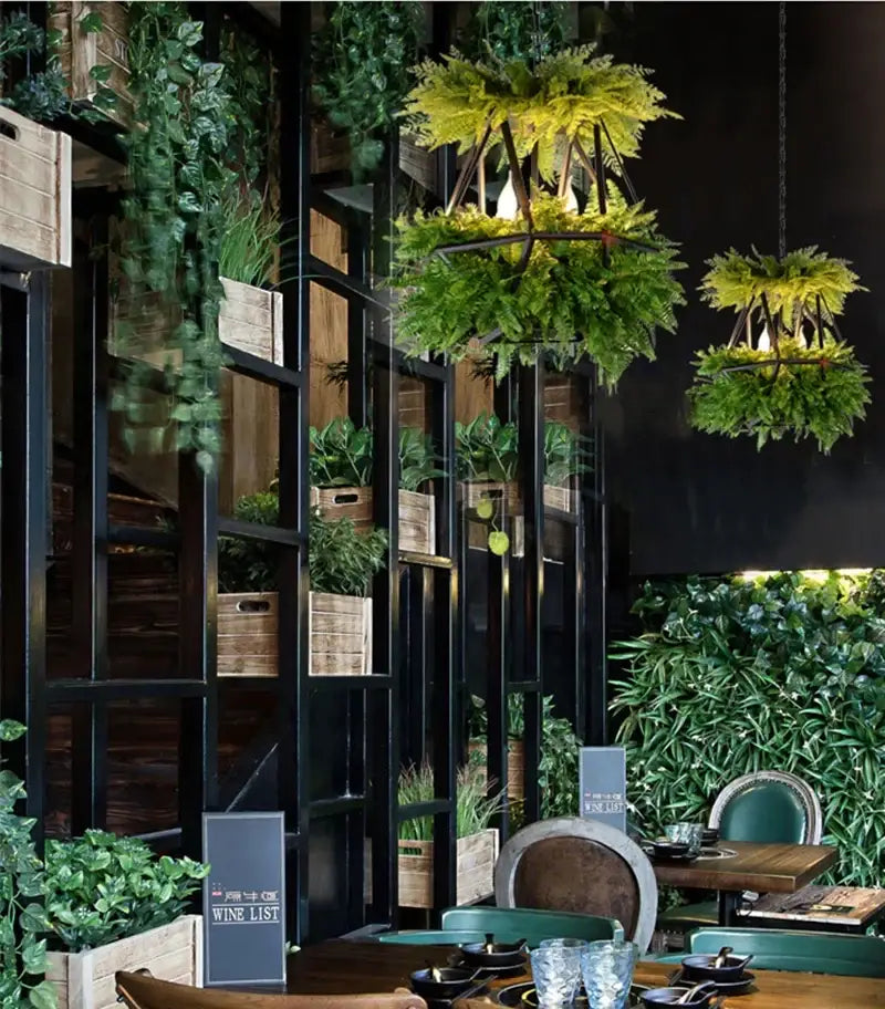 Modern geometric black led hanging plants chandelier living room