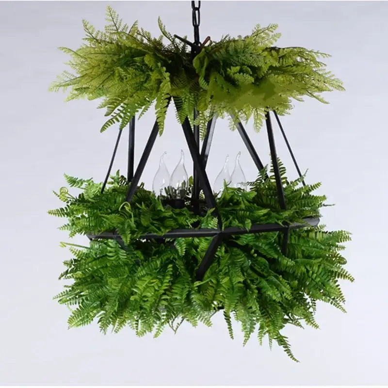 Modern geometric black led hanging plants chandelier living room