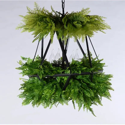 Modern geometric black led hanging plants chandelier living room