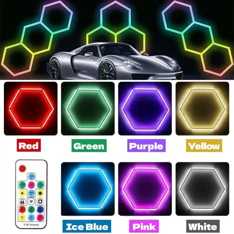 Rgb customizable led hex garage light with remote control