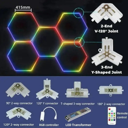 Rgb customizable led hex garage light with remote control