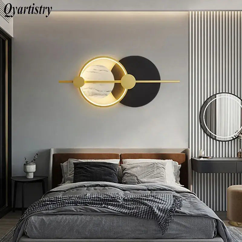 Modern gold and black marble led home wall lamp living room