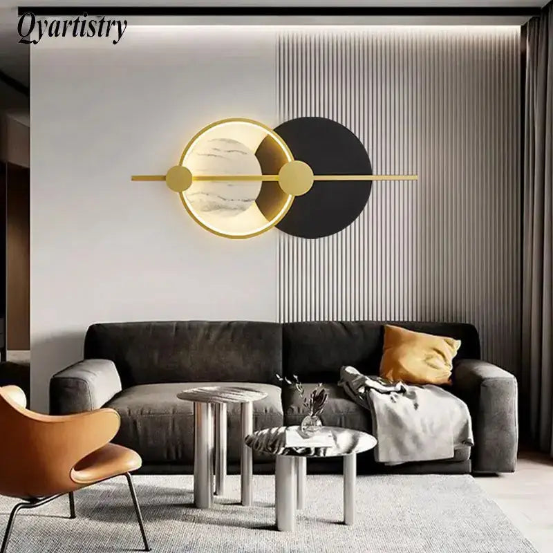 Modern gold and black marble led home wall lamp living room